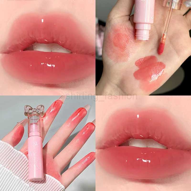 Cute Bow Water Mirror Lip Glaze Peach Pink Lipstick Liquid Moisturizing Non-stick Lip Gloss Makeup Sexy Red Lip Tint MaquillajeCL240716
