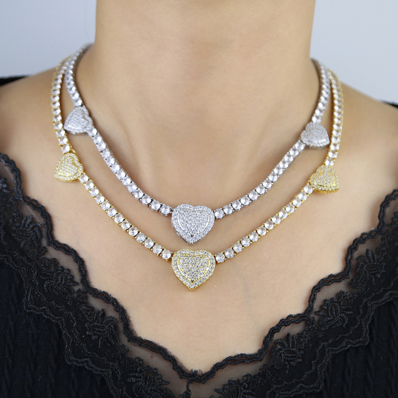 Iced Out Bling Cz Butterfly Heart Tennis Necklace Micro Paved Cubic Zirconia Link Chain Best Gift for Women Hip Hop Jewelry