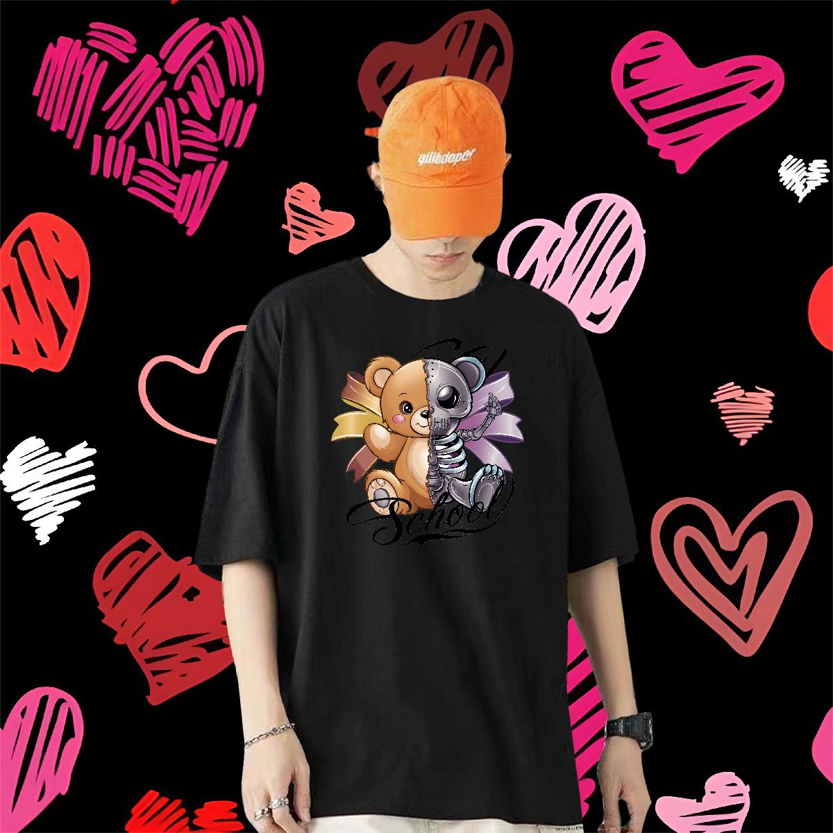 Unisex T shirt bear 230g 100% Cotton Daily Wear Crew Neck Cotton Tshirt for Man Woman Classic Casual Custom Printing Tops Shirt