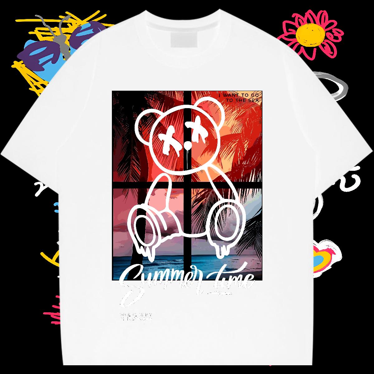 Classic Casual T Shirts Men Graffiti Art 100% Cotton 230g DIY Anime Men Clothes T-Shirt Street Wear Breathable Crew Neck Loose Tees