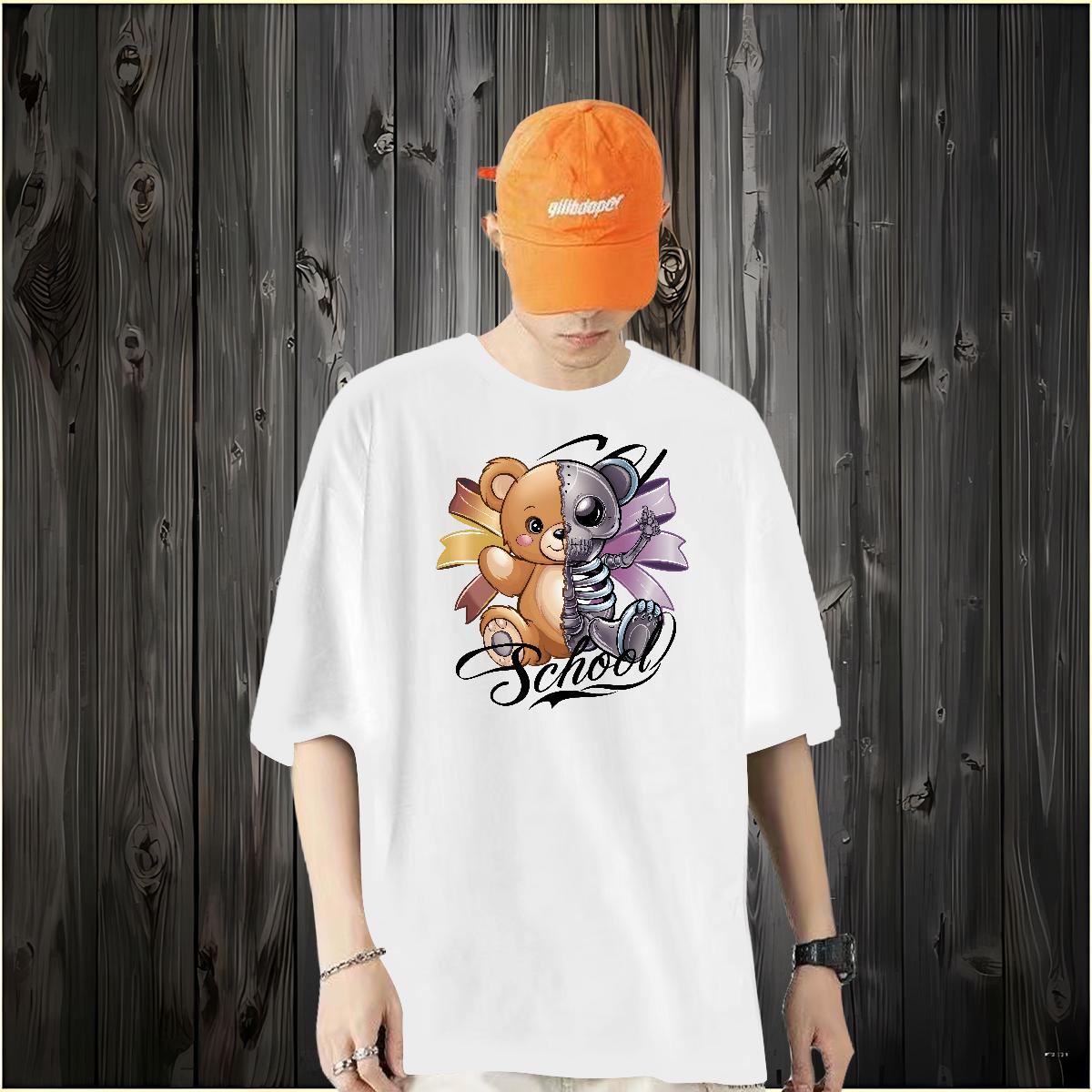 Cool T Shirts Men bear 230g 100% Cotton Street 180g Cotton Mens Tshirts Fashion Designer Plus Size Cartoon Tees