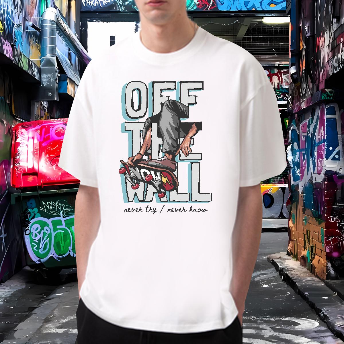 Fashion New T Shirt For Man Graffiti Art 100% Cotton 230g DIY Logo Tshirts High Street Hip Hop Breathable Short Sleeve Wholesale Wear