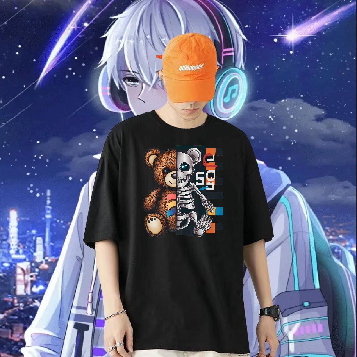 Fashion Design Man T Shirts bear 100% Cotton 230g DIY Printed Men Tees Street wear Hip Hop Breathable Short Sleeve Comfortable Clothes