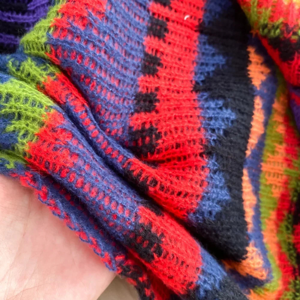 Ethnic Style Knitted Cardigan Women Ruffles Striped Tassel Female Sweaters Ladies Bohemia Holiday Autumn Cardigans Drop 240712