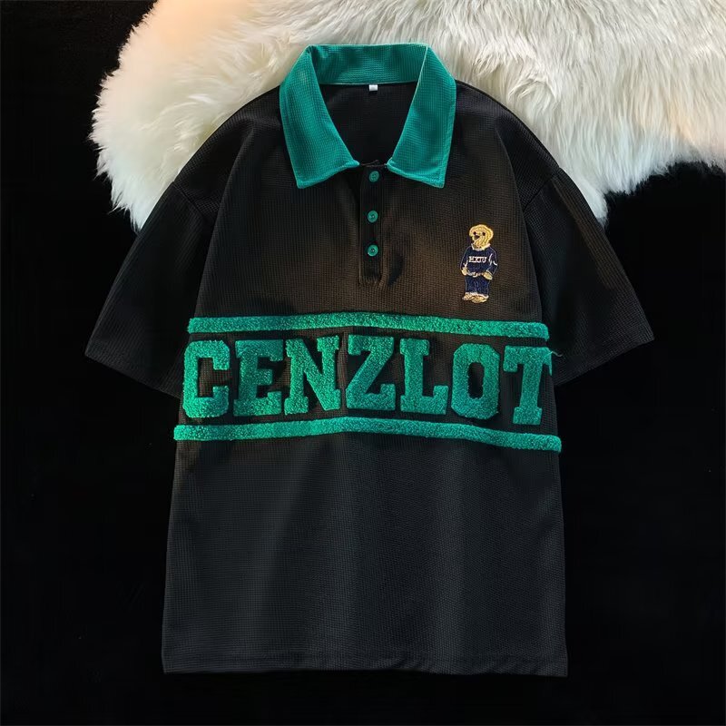 Korean version of American street polo lapel short sleeved t-shirt for couples, student top and trendy