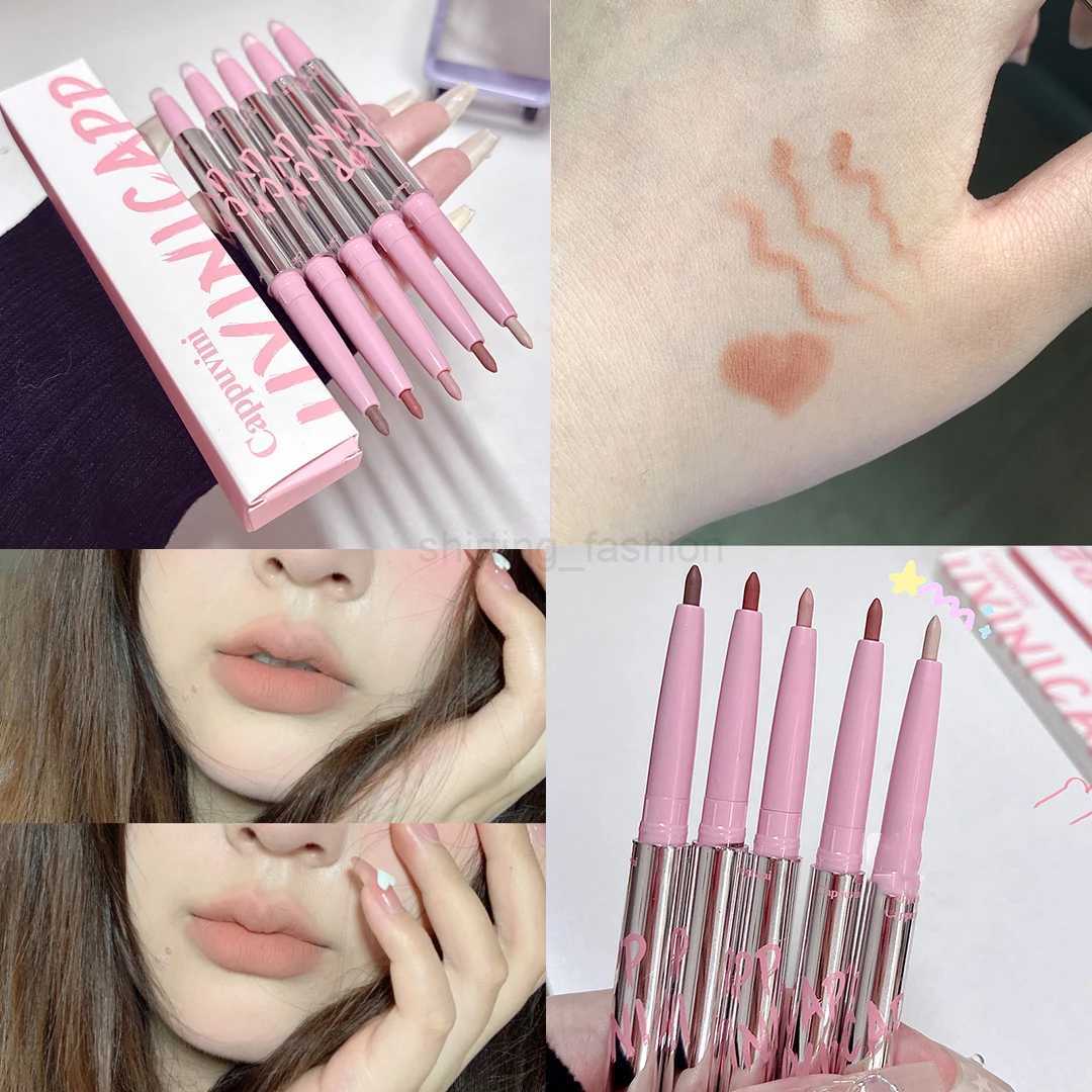Lip Shadow Liner Pen Matte Lipstick Base Silver Tube Waterproof Lasting Lip Contouring Non-stick Cup Lipliner Pencil With BrushCL240716
