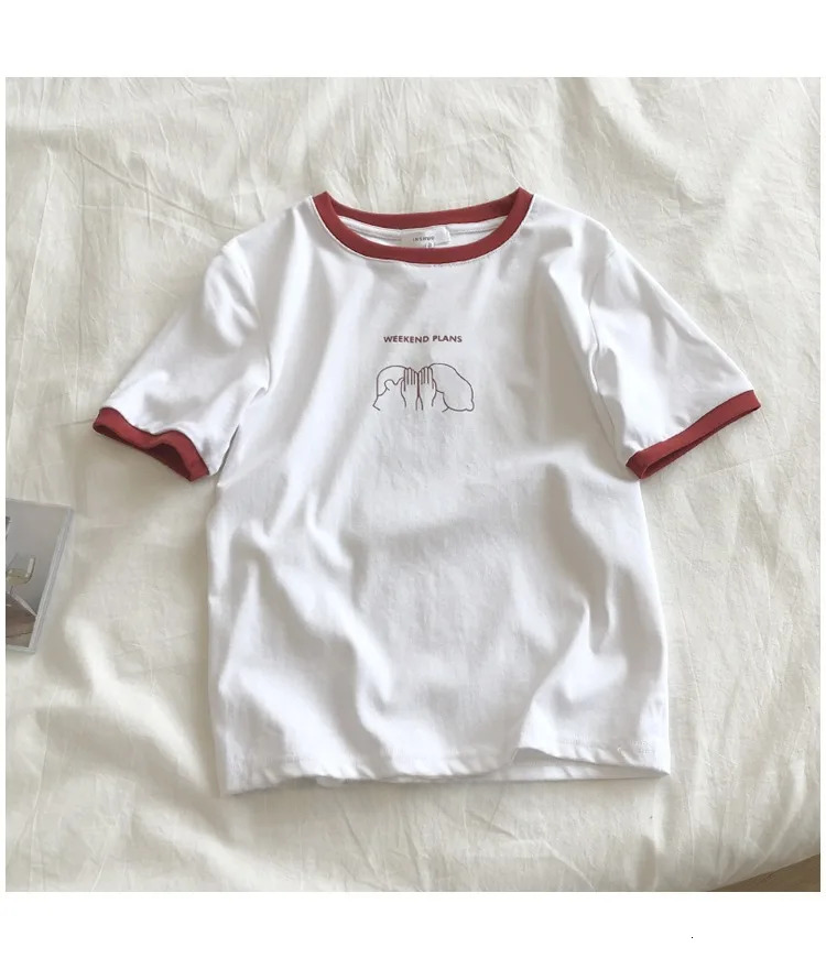 Designer's new women's slim fit short sleeved T-shirt summer shirt student casual top women's clothing polyester fabric in one size fit