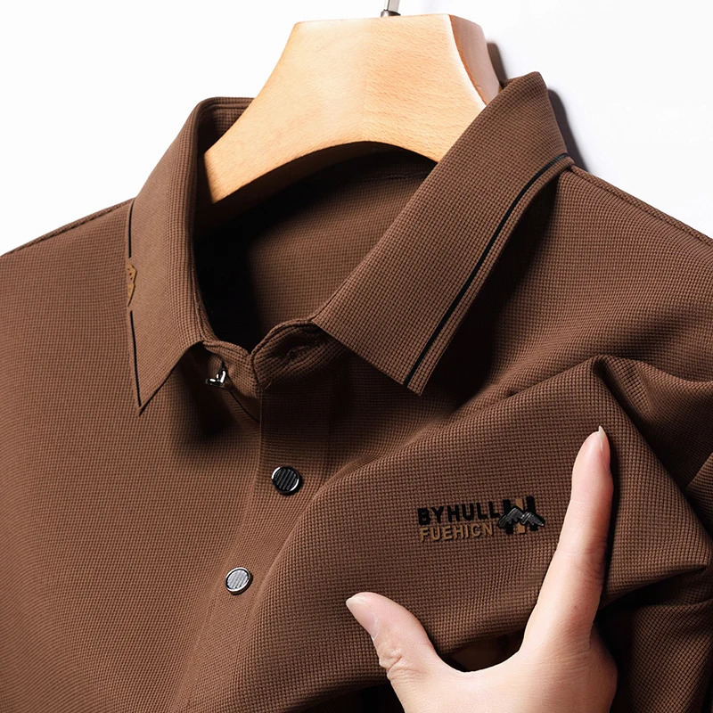Men's Polos Men High-quality Embroidered Fashion Ice Silk Polo Shirt 2024 Spring Tshirt Streetwear Business Casual Long Sleeve Handsome Tops 2407