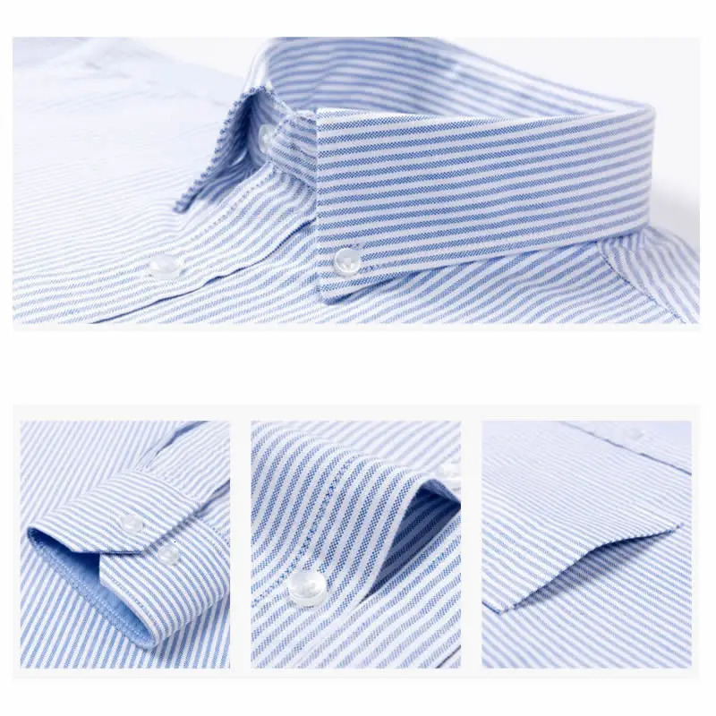 100% Cotton Oxford Shirt Mens Long Sleeve Striped Plaid Casual Shirts Korean Clothes High Quality Business Dress Shirt Grey 240710