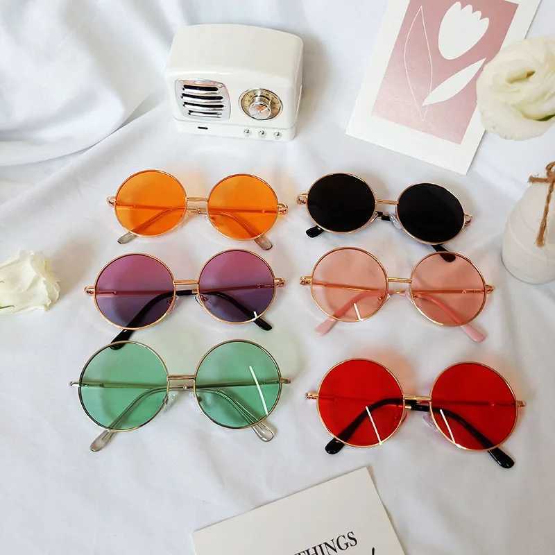 Sunglasses New round frame childrens sunglasses baby stand glasses fashion metal sunglasses
