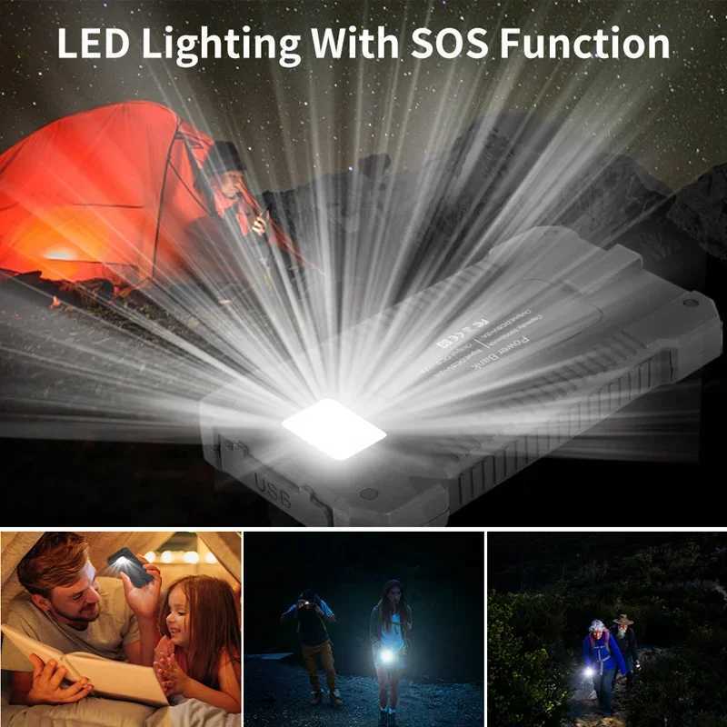 200000mAh Portable Solar Power Bank External Battery Fast Charging Waterproof Powerbank with SOS Flashlight Powerbank for M240715