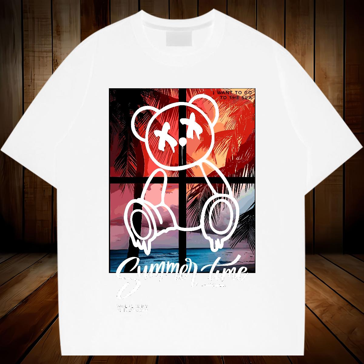 Unisex Mens Tshirts Graffiti Art 100% Cotton 230g Round Neck Short Sleeve Anime Printing Street Man T Shirts Asian Size 2024 DIY Tops