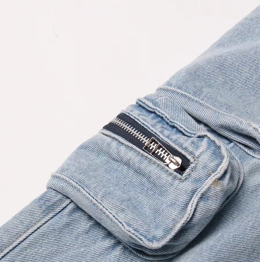 New Arrival custom Wholesale clothing stretchy denim jean women's jeans cargo multi pockets distressed baggy pants