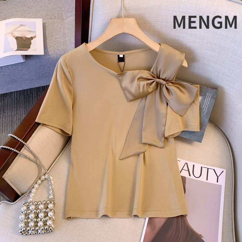 Fashionable and sexy women's short sleeved French butterfly condensation shoulder T-shirt women's summer design slim fit top casual sportswe