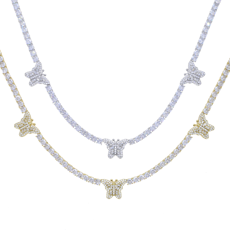 Iced Out Bling Cz Butterfly Heart Tennis Necklace Micro Paved Cubic Zirconia Link Chain Best Gift for Women Hip Hop Jewelry