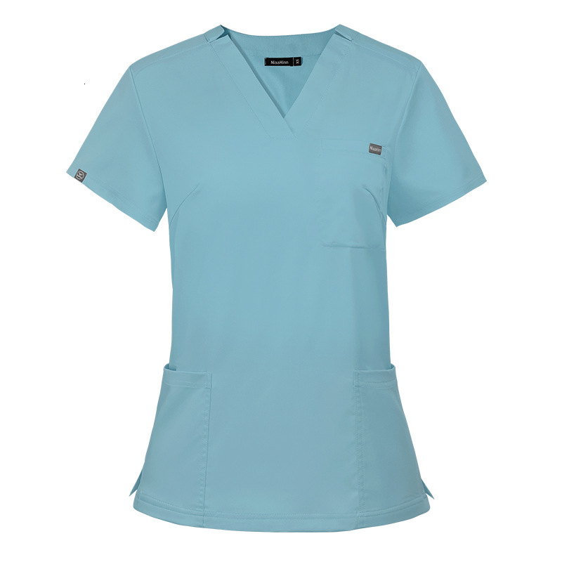 Elastic surgical V-neck short sleeved hospital nurse suit for women's operating room hand washing clothes F716#79 ab3652