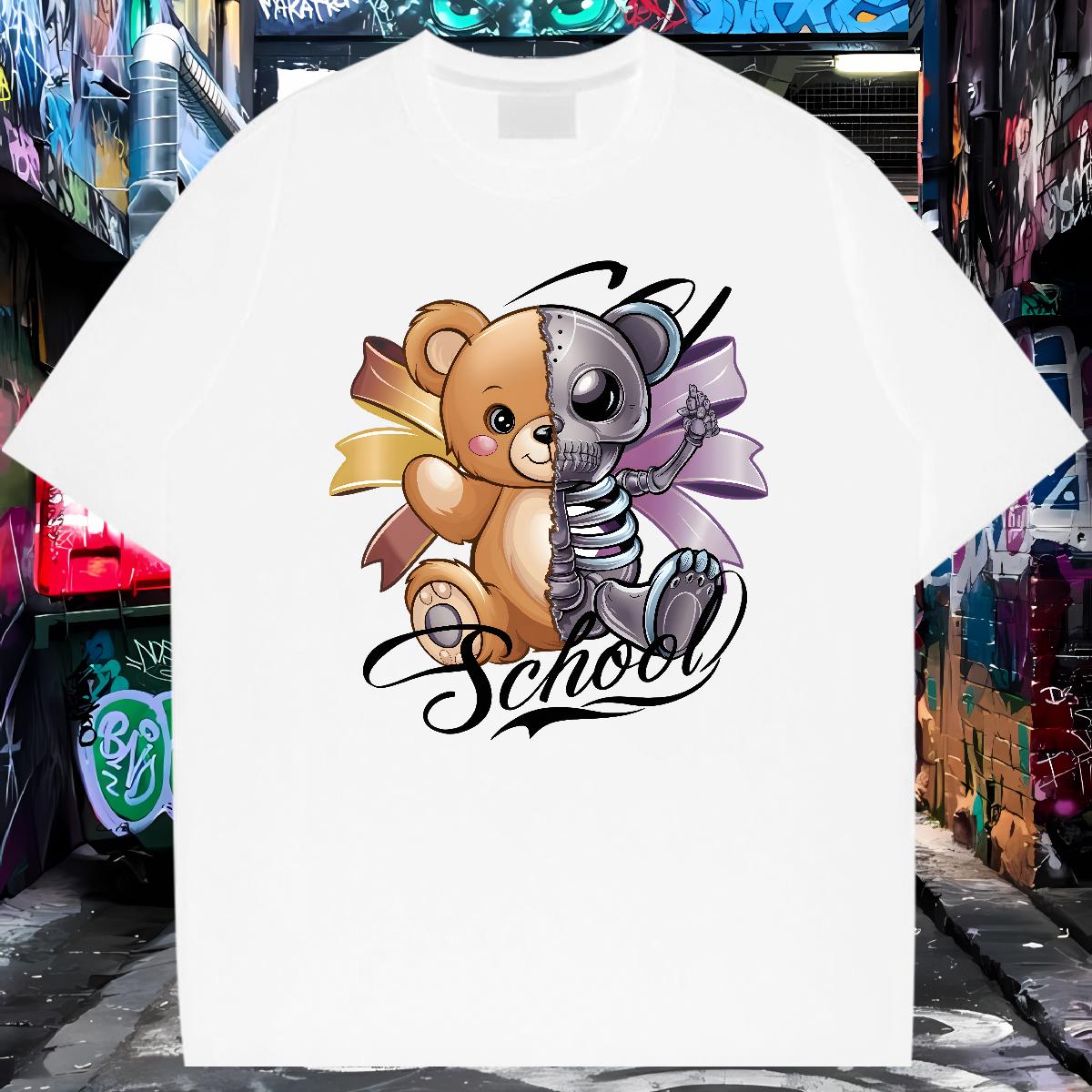 Comfortable T Shirt For Man bear 230g 100% Cotton Daily Wear Crew Neck Cotton Men Tops Tees Brand Floral Print Tops Shirt