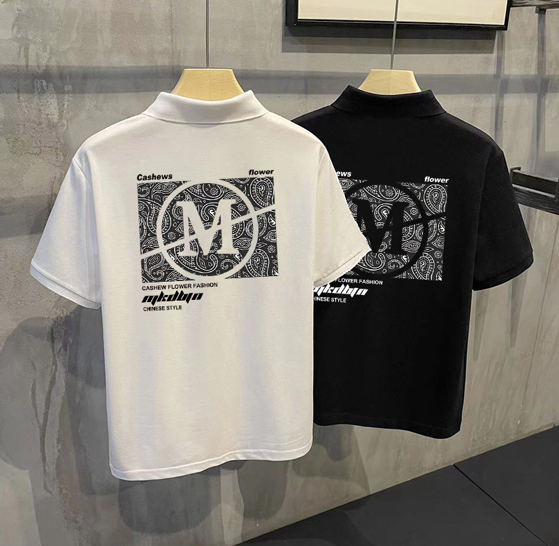 Short sleeved polo shirt summer trendy brand 2024 lapel casual print new T-shirt men's ins top trend
