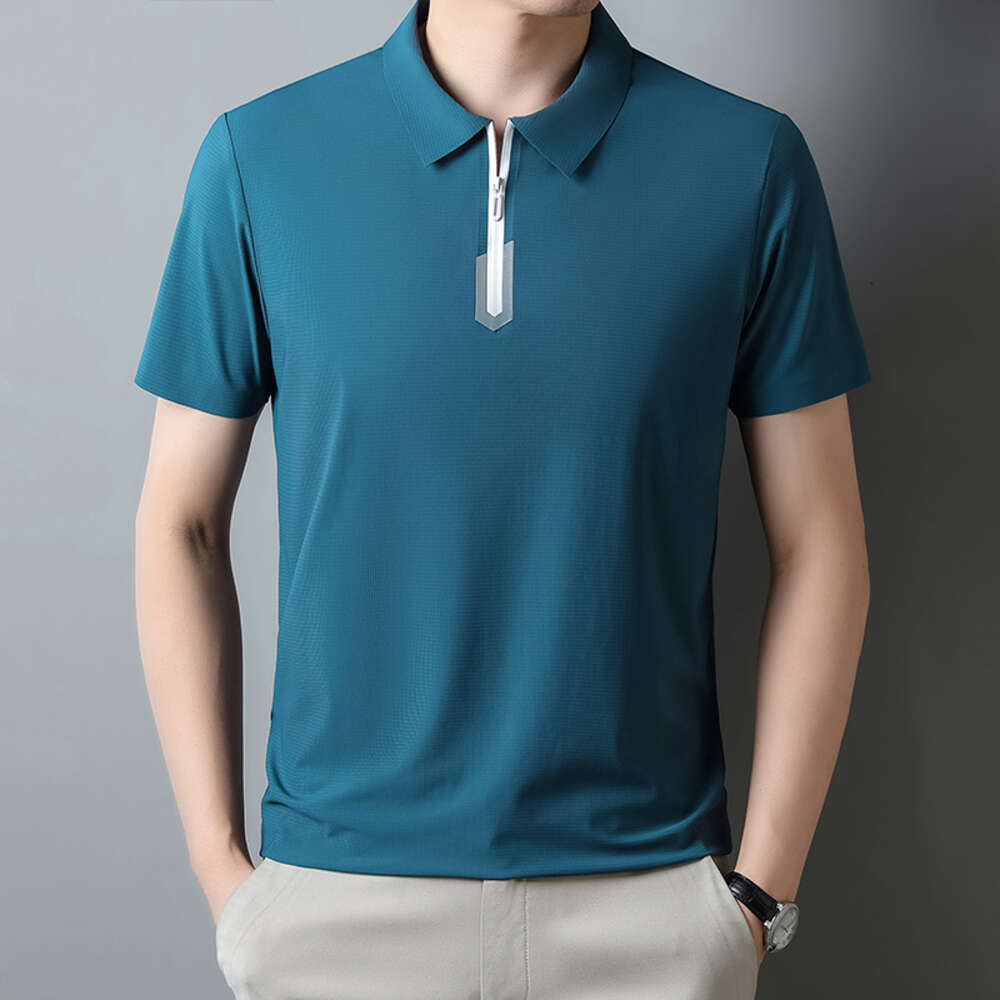 Light business short sleeved Polo shirt 2023 summer new ice silk solid color simple casual versatile T-shirt for men
