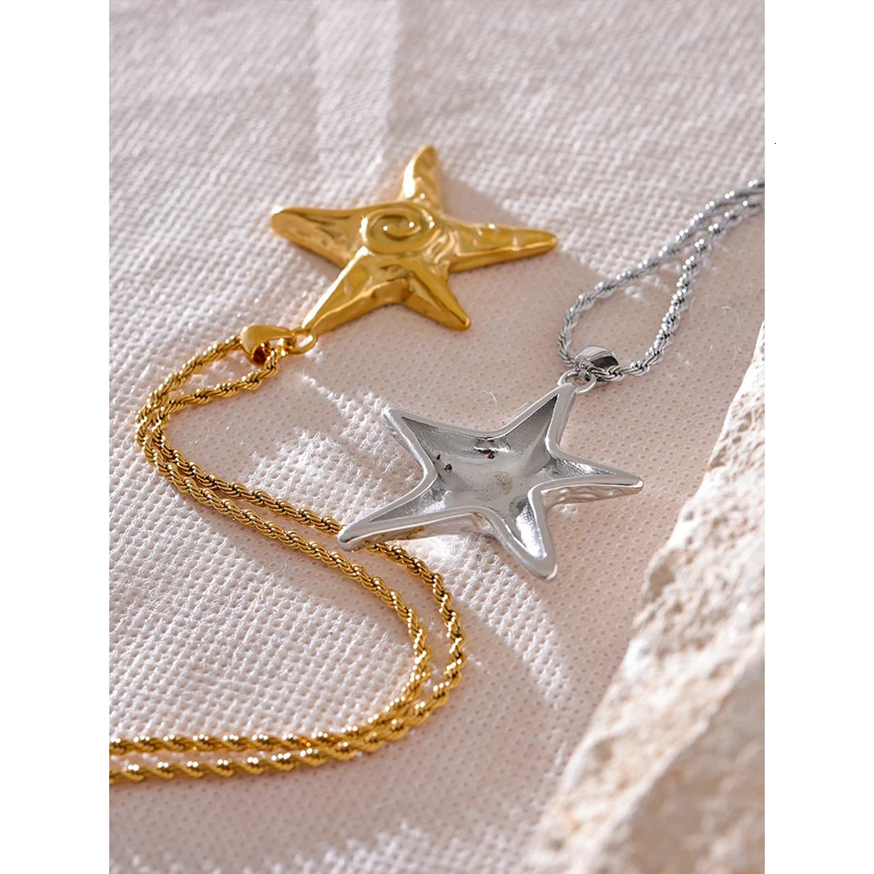 Yhpup 316L Stainless Steel Starfish Pendant Necklace Rust Proof Statement 18K Gold PVD Plated Individualistic Holiday Jewelry 240710