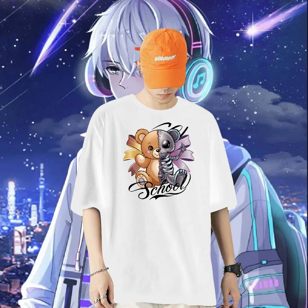 New Designer T-Shirts for Men bear 230g 100% Cotton White Plus Size Men Tees Casual Daily Wear 180g Cotton Brand Tee Shirt