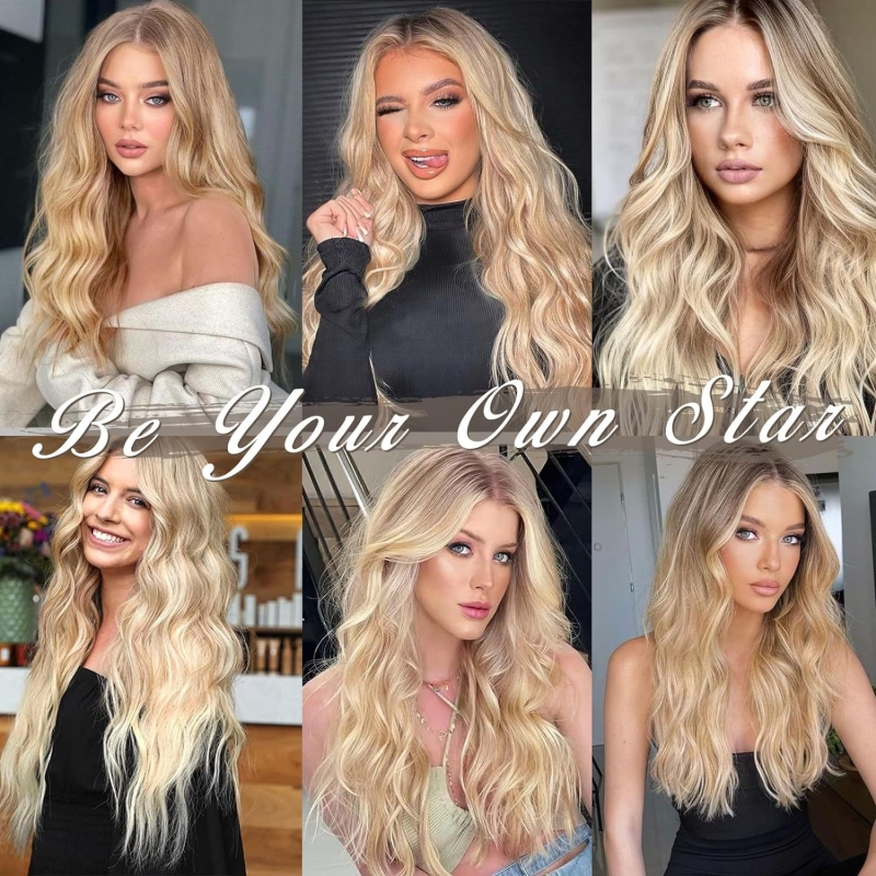 Synthetic Hair Clip In On Hair Extensions Wave 4 pieces/set High Temperature Fiber 190g 1B# 22/60# 4# 6# Color 24inch