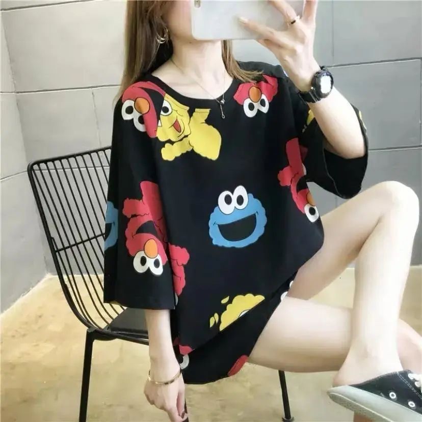 Women's T-shirt Plus Size Loose Medium Length Short Sleeve