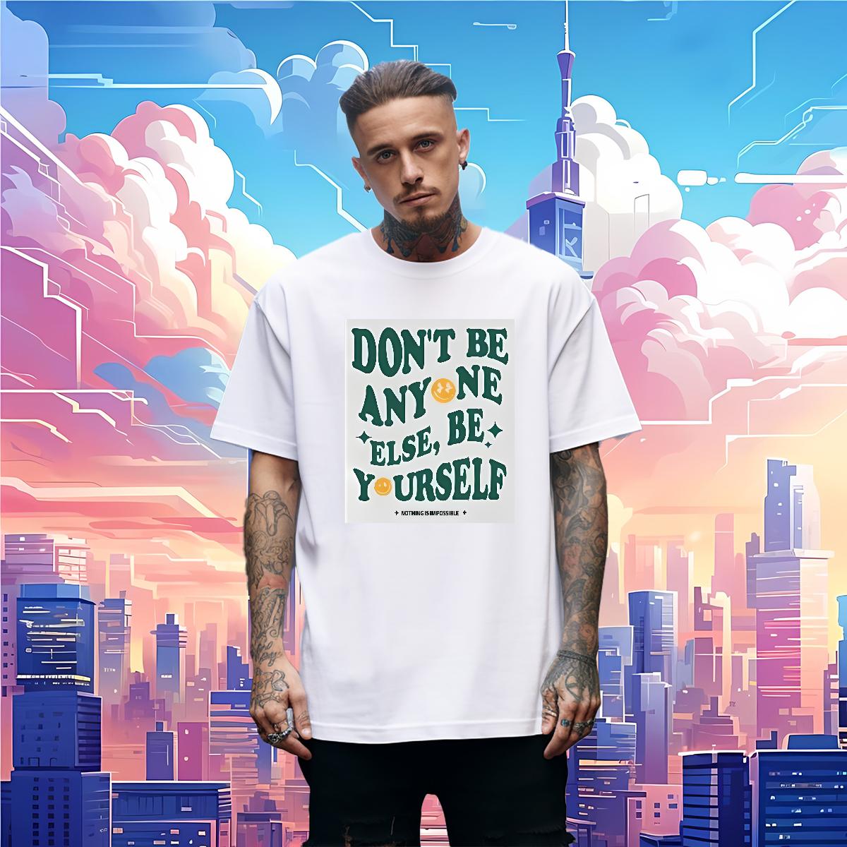 Loose Men Clothes T-Shirt be yourself 230g 100% Cotton Cotton Breathable Soft Street Wear T Shirts Men DIY Printed Custom Tee Shirt