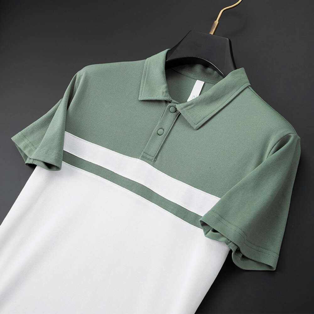 Silk red ice silk collar short sleeved polo for men's summer thin patchwork cool casual shirt