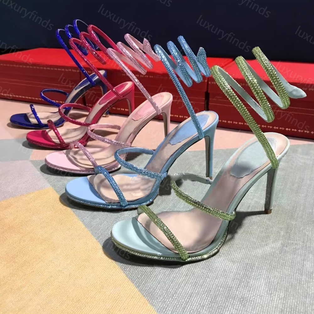 mirror quality embellished leather sandals 75mm 95mm Women High Heel Sandals Snake Strass Stiletto Sandals luxury women designer Sandals With box Evening shoes
