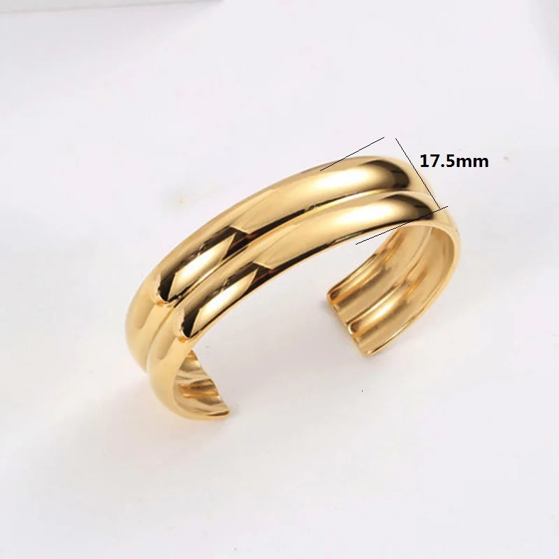 Double curved layered wide gold color open cuff bangle bracelet for women stainless steel thick hyperbole minimalist bangle cool 240712