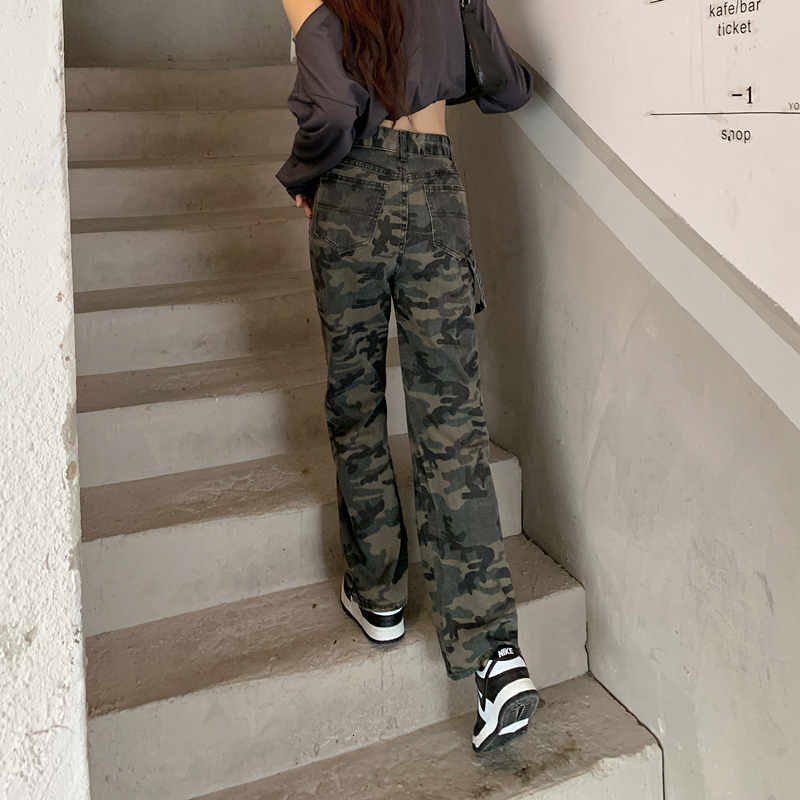 Large size American camouflage sweet and spicy work pants, women's street hip-hop wide leg casual pants