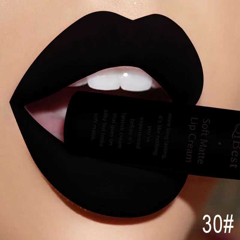 QIBEST waterproof lip gloss matte liquid lipstick long-lasting lip gloss black lipstick female lip gloss makeup W241101
