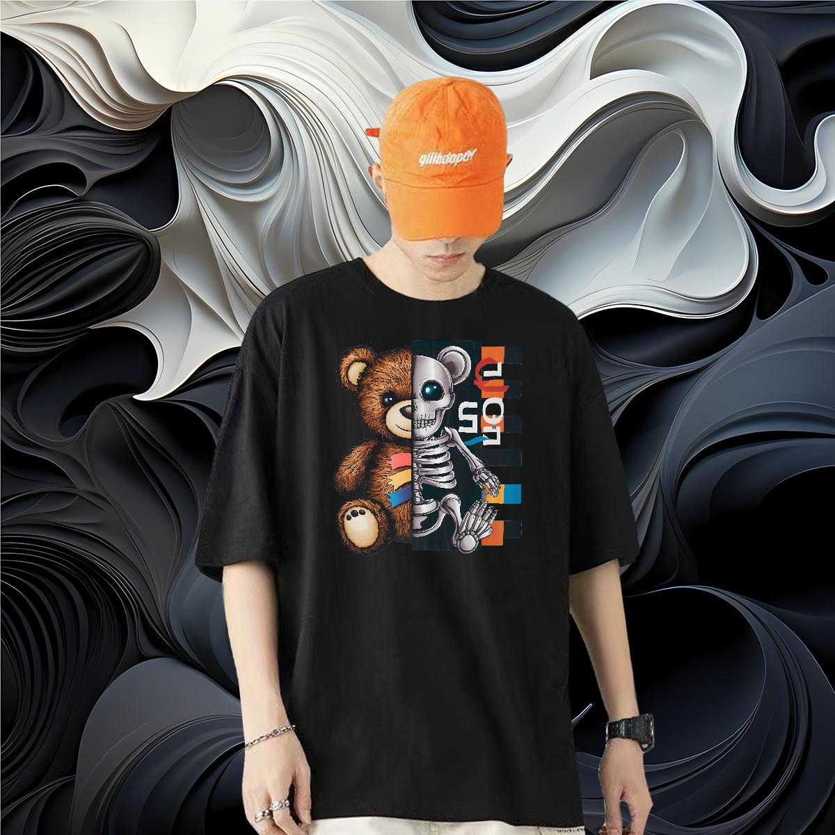 Cool Design Man T Shirts bear 230g 100% Cotton Casual Breathable Crew Neck Tshirt for Man Woman New Skull Tee Shirt