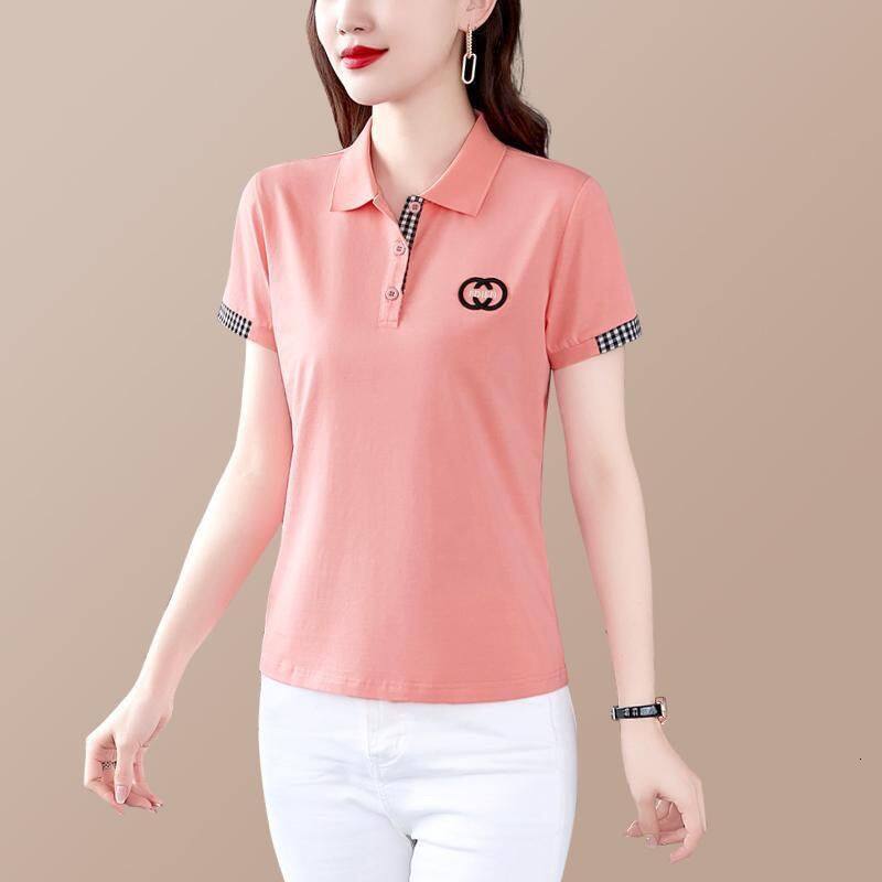 Women's Summer Short-sleeved Lapel T-shirt Ladies Loose Large Size Polo Shirt