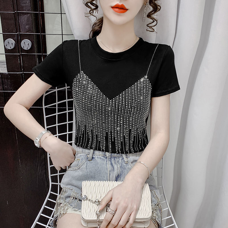 Women's Sleeved Casual Versatile Summer New T-shirt Slim Fitting Niche Design Sense Fashion Short Top