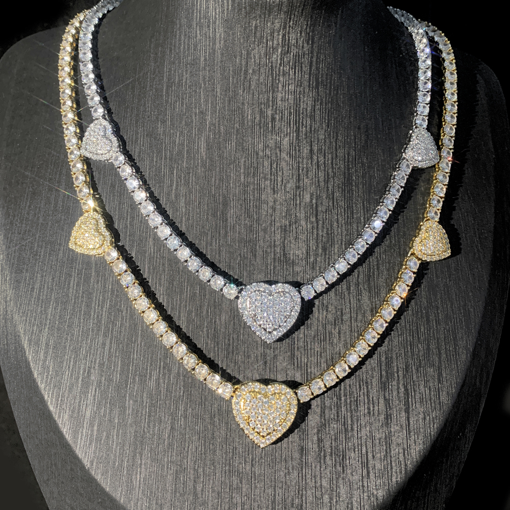 Iced Out Bling Cz Butterfly Heart Tennis Necklace Micro Paved Cubic Zirconia Link Chain Best Gift for Women Hip Hop Jewelry