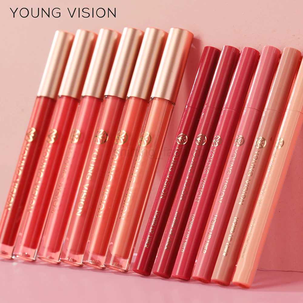 YOUNG VISION Lip Glaze + Lip Liner set liquid Lip Liner Waterproof non-stick cup Moisturizing easy color 12 color lip glossCL240716