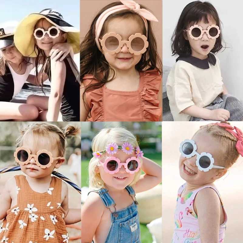 Sunglasses 2023 New Kids Cute Solid Color Flower UV400 Sunglasses Baby Children Outdoor Sun Protection Sunglasses Boys Girls Sunglasses