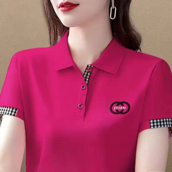 Women's Summer Short-sleeved Lapel T-shirt Ladies Loose Large Size Polo Shirt