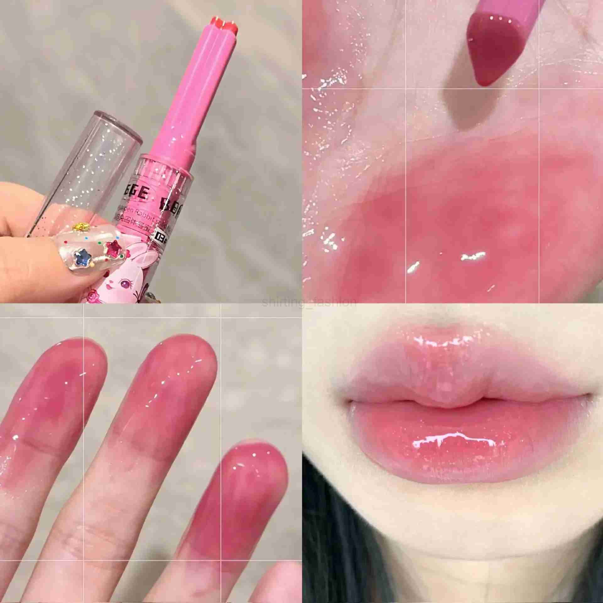 Gege Bear Garden Pink Rabbit Solid Lip Gloss Moisturizing Watery Colored Lip Balm Long-lasting Lipstick SetCL240716