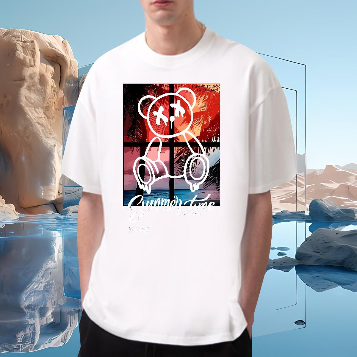 Brand Mens Tshirts Graffiti Art 230g 100% Cotton Crew Neck Cotton Breathable Casual Beach T shirt Oversized 2024 DIY Clothes