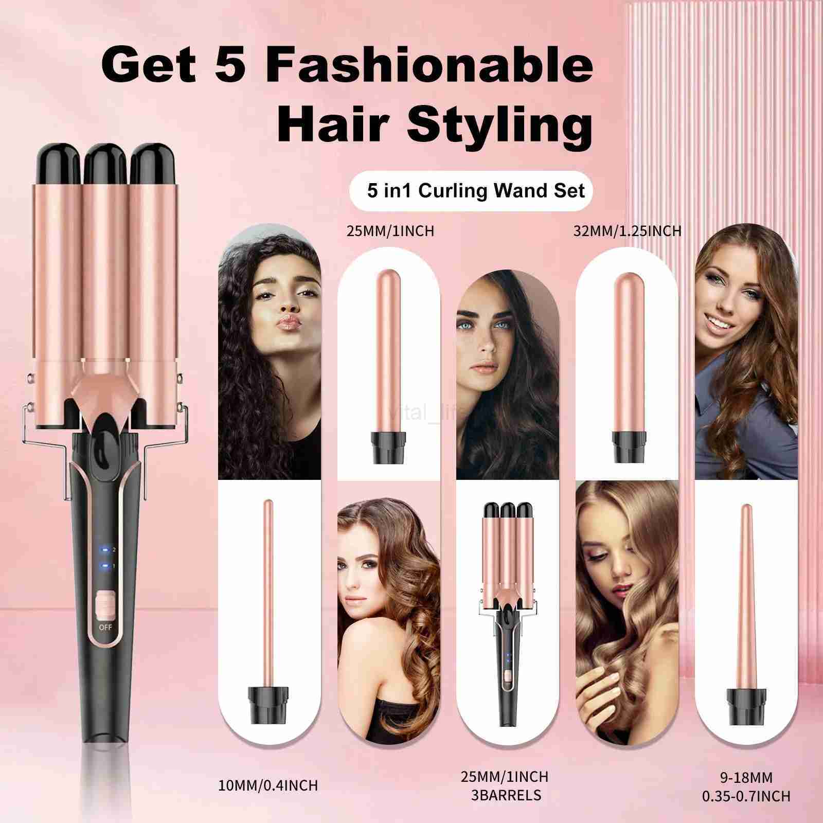 5 in 1 Curling Iron 3 Barrel Hair Crimper Hair Waver Curling Iron with Fast Heating Up Crimper Wand Curler for All Hair TypesCL240716