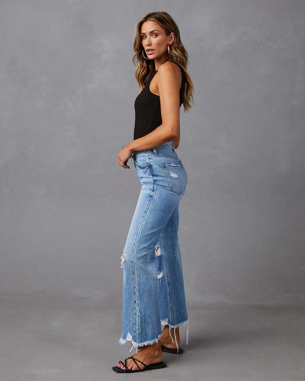 2024 New Wide-leg Pants Women's Tassels Washed Ripped Holes Long Jeans Straight-leg Casual Trousers for Women