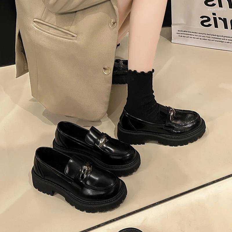 Dress Shoes For Women 2024 Slip On Women's Pumps Autumn Round Toe Solid Mary Jane Metal Decoration Mid Heel Water Proof Loafers