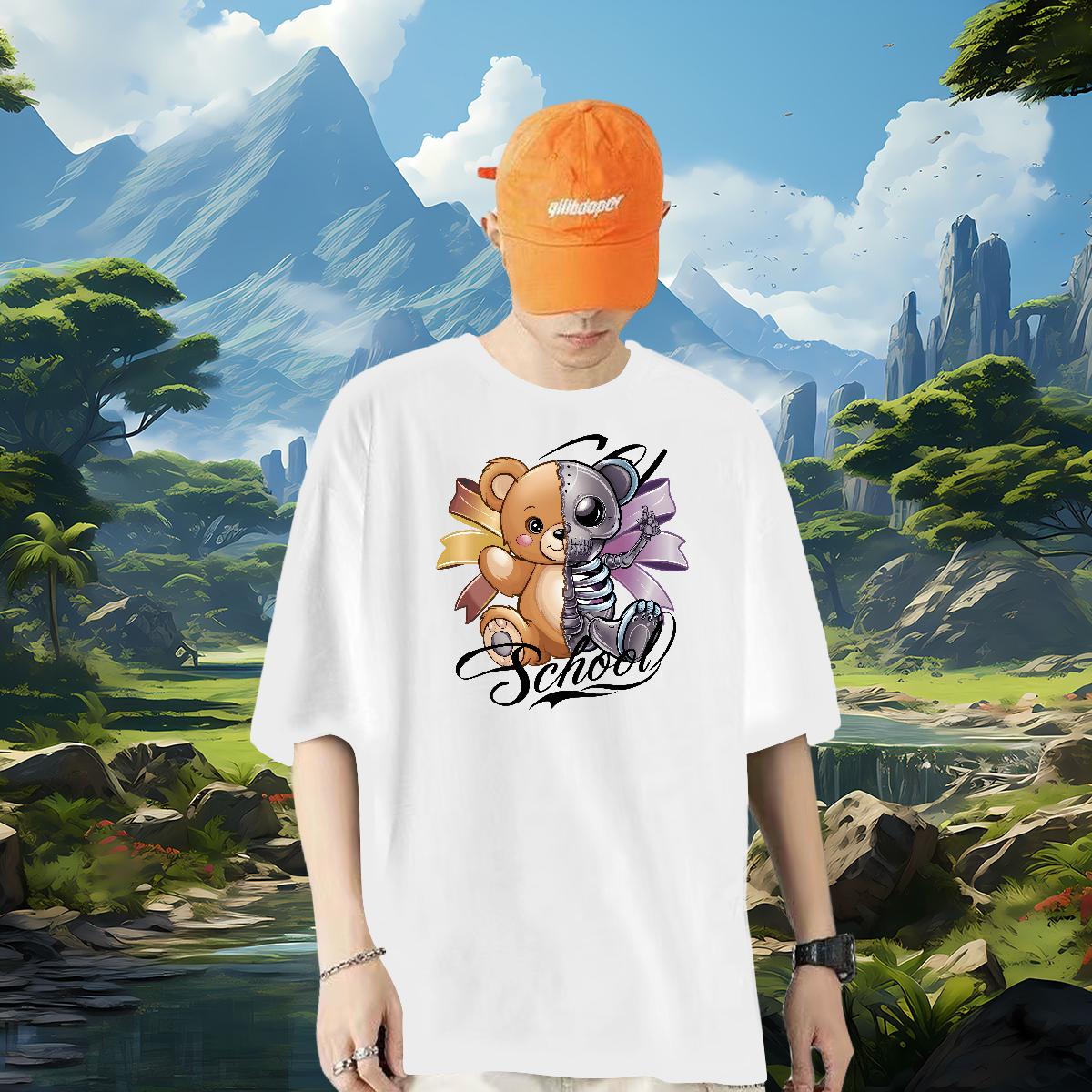 5A T-Shirts for Men bear 100% Cotton 230g High Street Hip Hop Breathable Crew Neck Couples T Shirts Designer Customized Print Tee Shirt