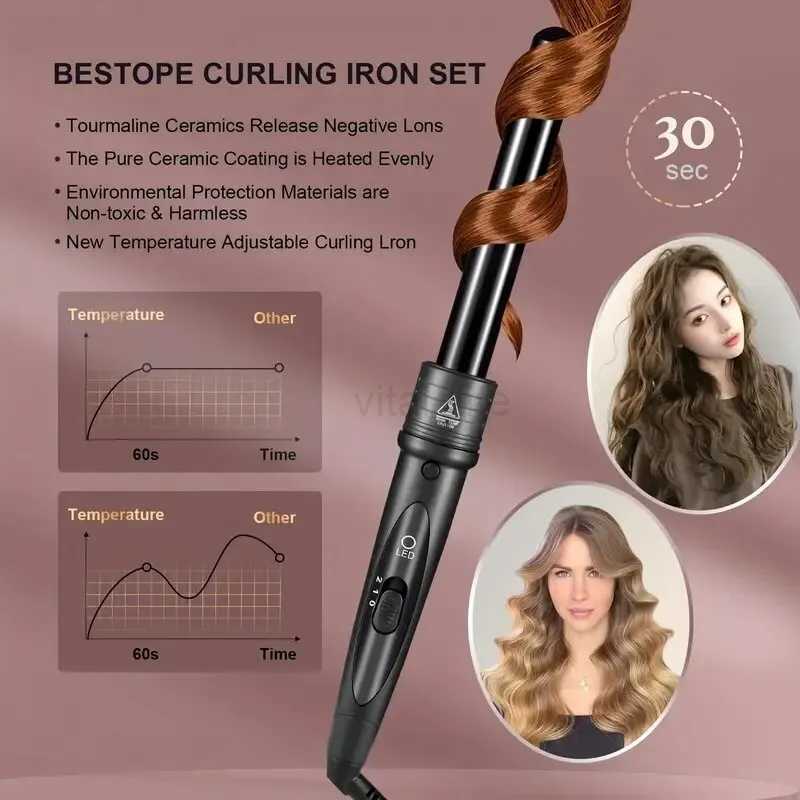 3-in-1 Hair Curling Iron 3 Interchangeable Barrels and LED Display -Professional Rapid Heating Waves Curl Wond Ceramic StylingCL240716
