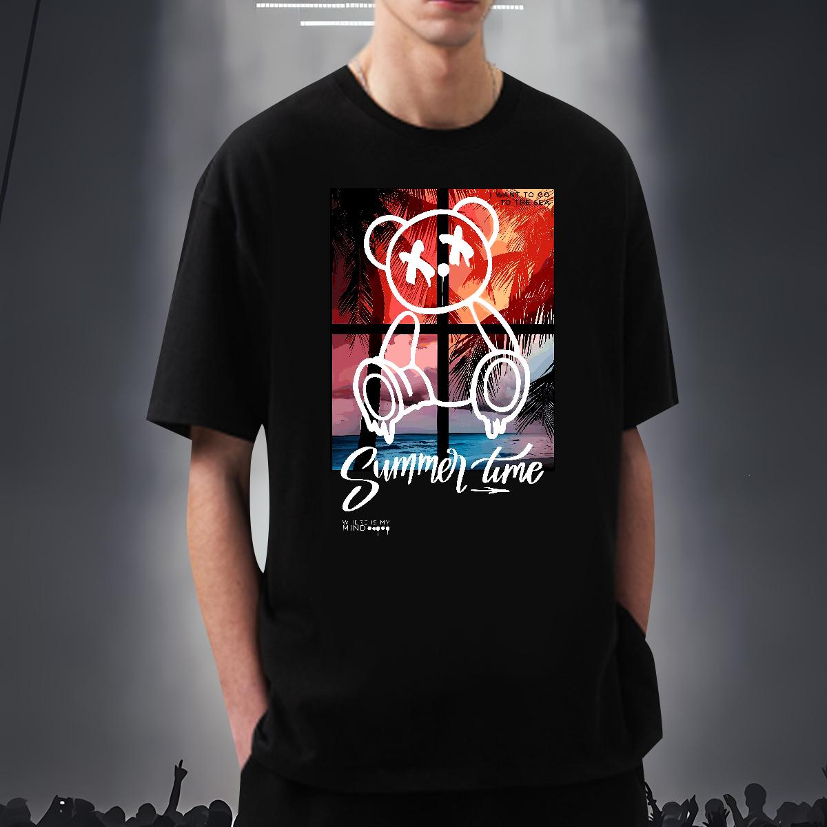 Loose Couples T Shirts Graffiti Art 230g 100% Cotton 180g Cotton Sports Casual Man T Shirts Anime Print New Tops Shirt