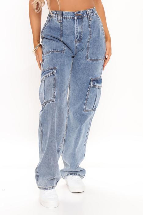 custom vintage high waist y2k pockets denim femmes cargo women's pants women jeans