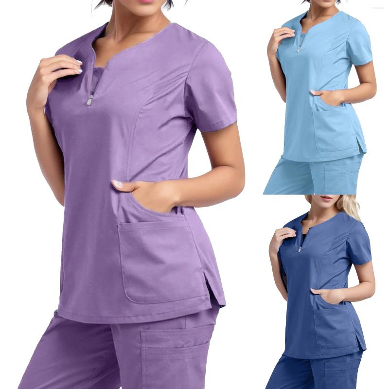 Womens T-Shirt Operating room short sleeved hand washing clothes womens tops short T work clothes nurses surgeons isolation clothes work clothes A